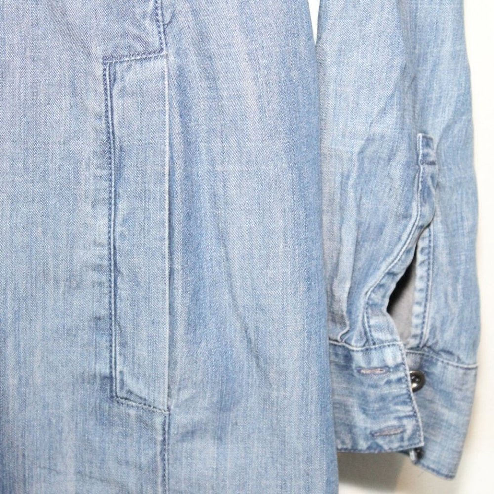 Eileen Fisher Classic Collar Chambray Denim Shirt Dress Blue Size Small H12304 - Picture 5 of 11